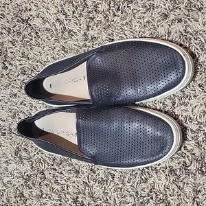 Via Spiga Black Perforated Leather Slip Ons